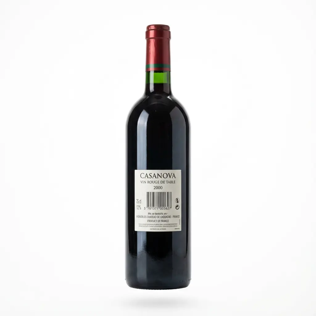 etiquette arriere vin rouge casanova bouteille 75 cl